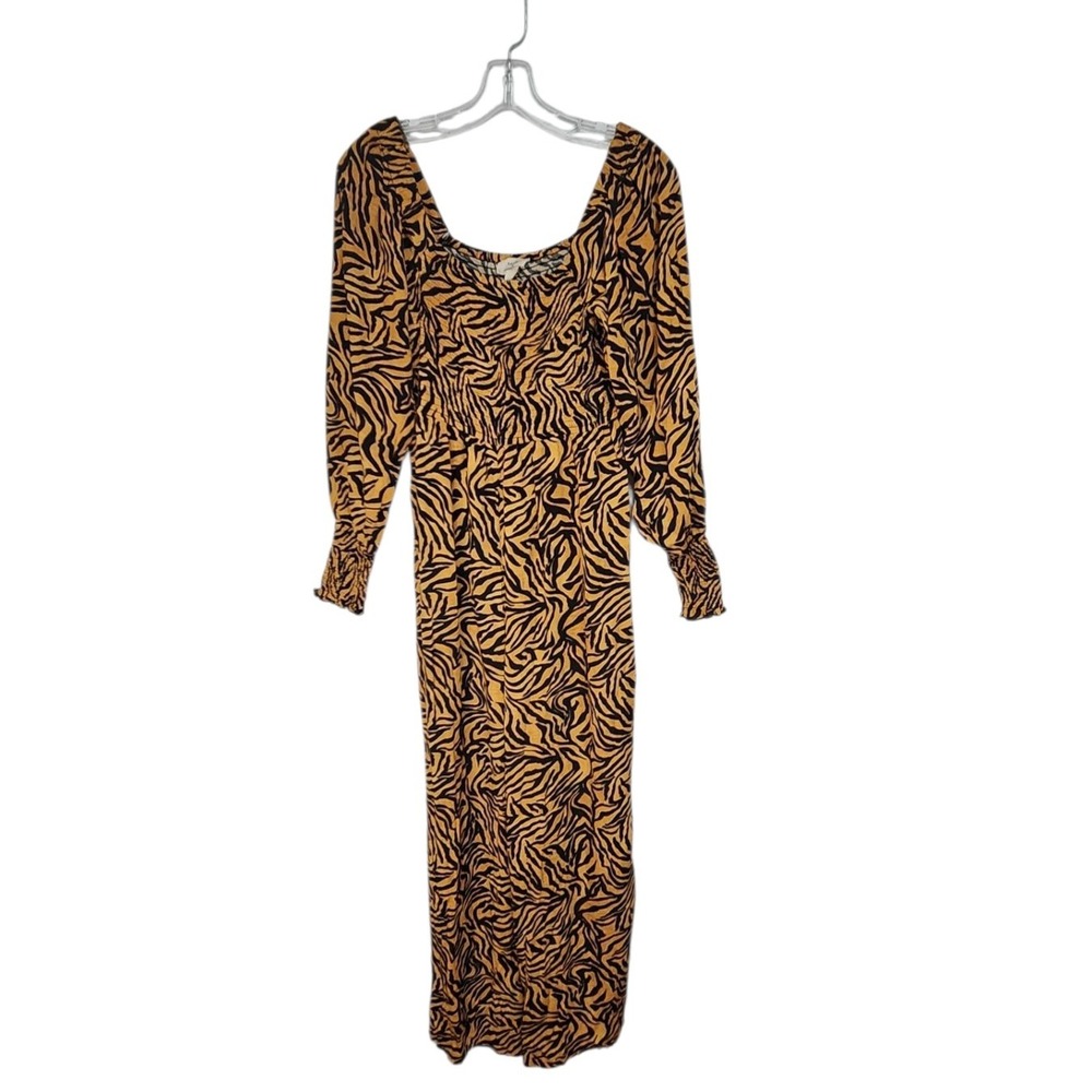 Kachel Anthropologie Zebra‎ Print Square Neck  Long Sleeve jumpsuit Size 8